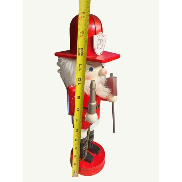Vintage Wooden Firefighter Nutcracker Holding  Fire Hose and Accessories - Picture 9 of 12